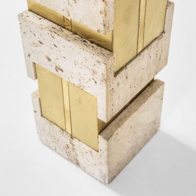  Sciolari Lighting Gaetano Sciolari Table Lamp in travertine brass and metal 70s