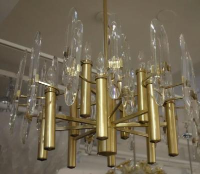  Sciolari Lighting Italian Mid Century Sciolari 12 Light Brass and Crystal Chandelier