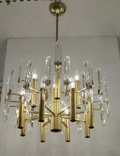  Sciolari Lighting Italian Mid Century Sciolari 12 Light Brass and Crystal Chandelier