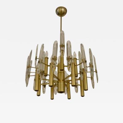  Sciolari Lighting Italian Mid Century Sciolari 12 Light Brass and Crystal Chandelier