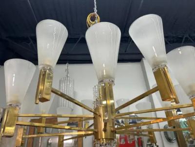  Sciolari Lighting Italian Modern Brass And Glass Chandelier