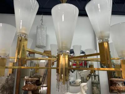  Sciolari Lighting Italian Modern Brass And Glass Chandelier