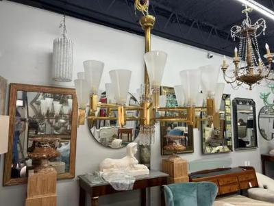  Sciolari Lighting Italian Modern Brass And Glass Chandelier