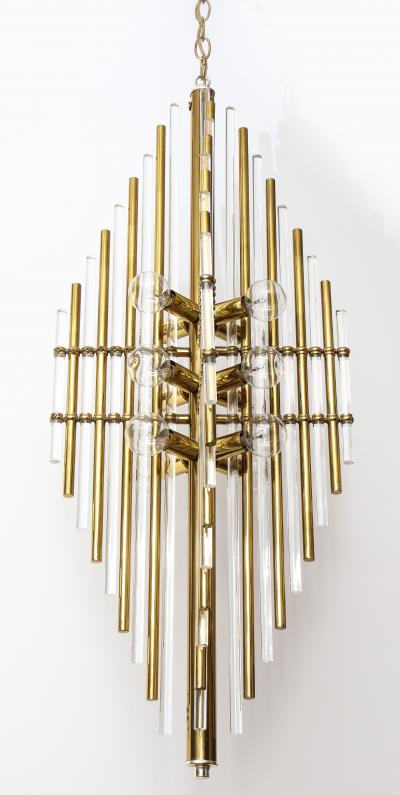  Sciolari Lighting Mid Century Italian Brass Lucite Pendant Chandelier