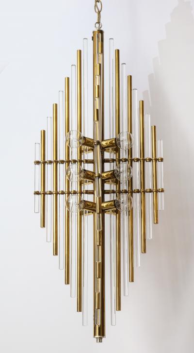  Sciolari Lighting Mid Century Italian Brass Lucite Pendant Chandelier