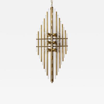  Sciolari Lighting Mid Century Italian Brass Lucite Pendant Chandelier