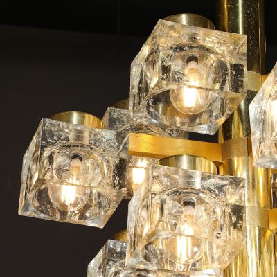  Sciolari Lighting Mid Century Modern Brass Cube Glass Chandelier by Sciolari