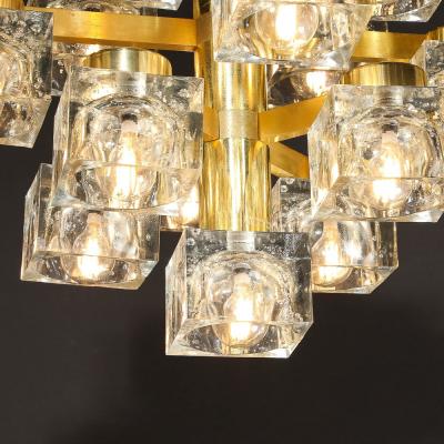  Sciolari Lighting Mid Century Modern Brass Cube Glass Chandelier by Sciolari