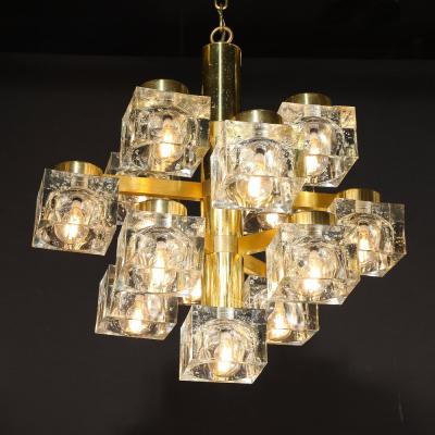  Sciolari Lighting Mid Century Modern Brass Cube Glass Chandelier by Sciolari