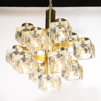 Sciolari Lighting Mid Century Modern Brass Cube Glass Chandelier by Sciolari