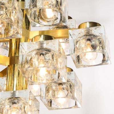  Sciolari Lighting Mid Century Modern Brass Cube Glass Chandelier by Sciolari