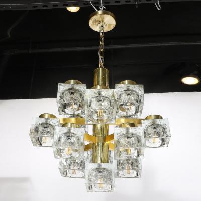  Sciolari Lighting Mid Century Modern Brass Cube Glass Chandelier by Sciolari