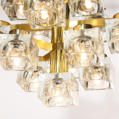  Sciolari Lighting Mid Century Modern Brass Cube Glass Chandelier by Sciolari
