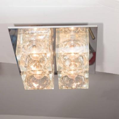  Sciolari Lighting Mid Century Modernist Glass Cube Flush Mount Chandelier by Sciolari in Chrome