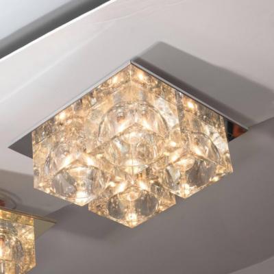  Sciolari Lighting Mid Century Modernist Glass Cube Flush Mount Chandelier by Sciolari in Chrome