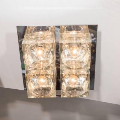  Sciolari Lighting Mid Century Modernist Glass Cube Flush Mount Chandelier by Sciolari in Chrome