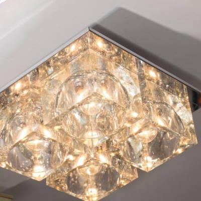  Sciolari Lighting Mid Century Modernist Glass Cube Flush Mount Chandelier by Sciolari in Chrome
