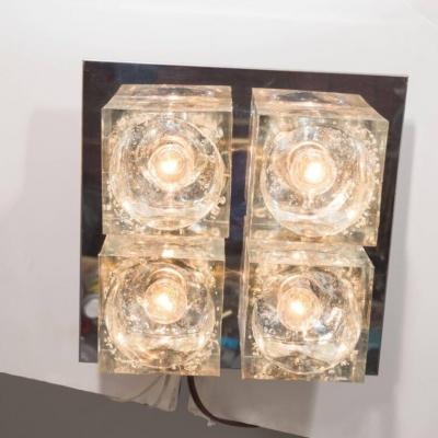  Sciolari Lighting Mid Century Modernist Glass Cube Flush Mount Chandelier by Sciolari in Chrome