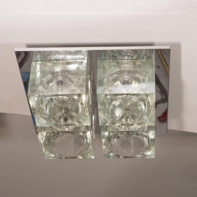  Sciolari Lighting Mid Century Modernist Glass Cube Flush Mount Chandelier by Sciolari in Chrome