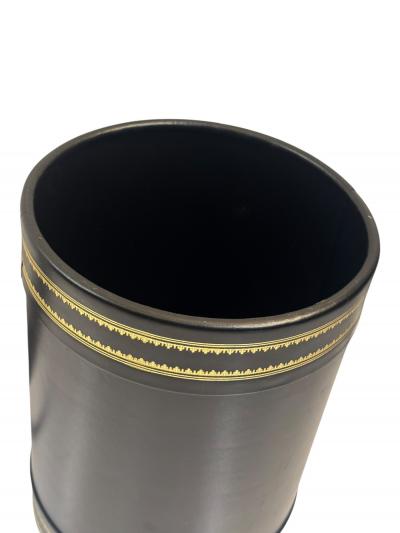  Scully Scully BLACK LEATHER WASTEPAPER BASKET WITH GOLD TRIM