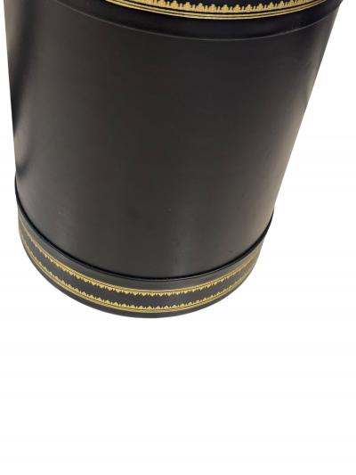  Scully Scully BLACK LEATHER WASTEPAPER BASKET WITH GOLD TRIM