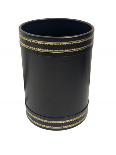  Scully Scully BLACK LEATHER WASTEPAPER BASKET WITH GOLD TRIM
