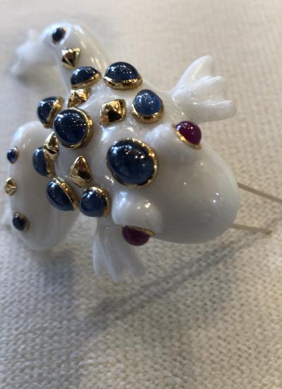  Seaman Schepps Large Seaman Schepps Gems set 18k Frog Brooch