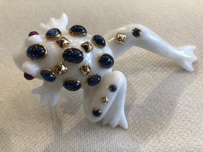  Seaman Schepps Large Seaman Schepps Gems set 18k Frog Brooch