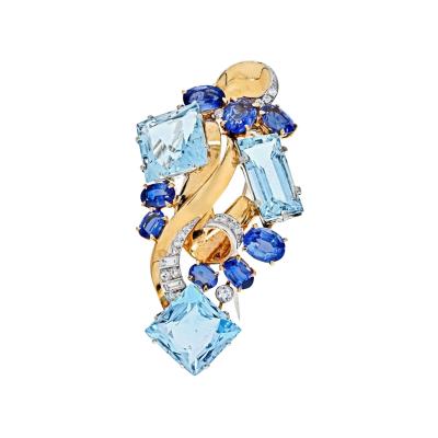  Seaman Schepps SEAMAN SCHEPPS 14K YELLOW GOLD AQUAMARINE DIAMONDS BROOCH BROOCH