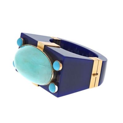  Seaman Schepps SEAMAN SCHEPPS 14K YELLOW GOLD TURQUOISE BAKELITE CUFF BRACELET