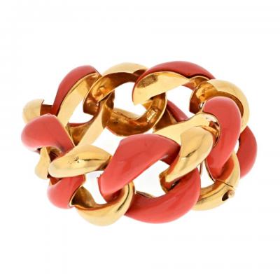  Seaman Schepps SEAMAN SCHEPPS 18K YELLOW GOLD CORAL AND HIGH POLISHED WIDE OPEN LINK BRACELET