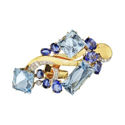  Seaman Schepps SEAMAN SCHEPPS 1940S 14K WHITE GOLD AQUAMARINE DIAMONDS BROOCH