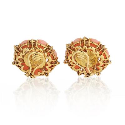  Seaman Schepps SEAMAN SCHEPPS FLOWER 18K YELLOW GOLD CORAL DIAMONDS SOUTH SEA PEARL EARRINGS