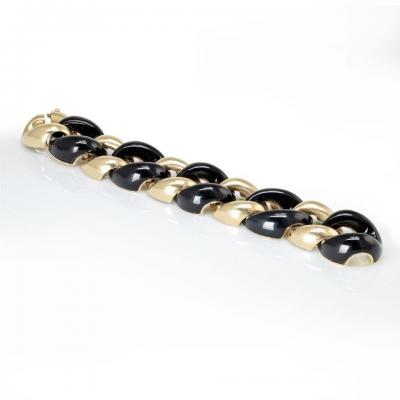  Seaman Schepps SEAMAN SCHEPPS LINK 18K YELLOW GOLD AND BLACK ONYX CURB BRACELET