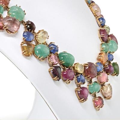  Seaman Schepps SEAMAN SCHEPPS MULTI GEMSTONE 18K YELLOW GOLD NECKLACE EARRINGS JEWELRY SET