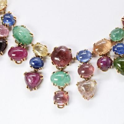  Seaman Schepps SEAMAN SCHEPPS MULTI GEMSTONE 18K YELLOW GOLD NECKLACE EARRINGS JEWELRY SET
