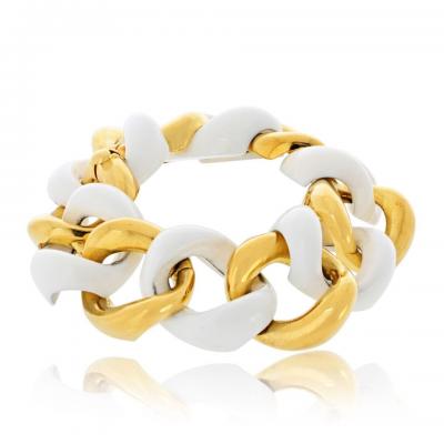  Seaman Schepps Seaman Schepps 18K YG 18K Yellow Gold White Ceramic and Gold Link Bracelet