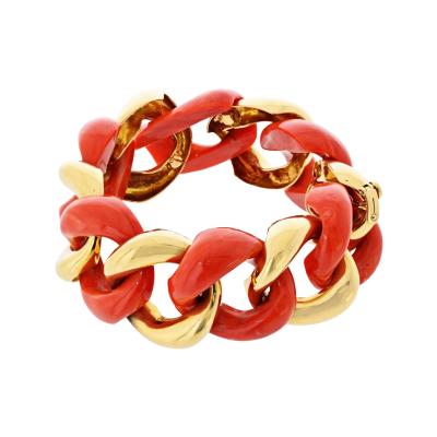  Seaman Schepps Seaman Schepps 18K Yellow Gold Coral And Gold Links 7 Inches Bracelet