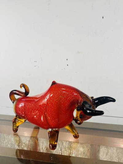  Seguso BEAUTIFUL MID CENTURY RED BLACK GOLD MURANO GLASS BULL