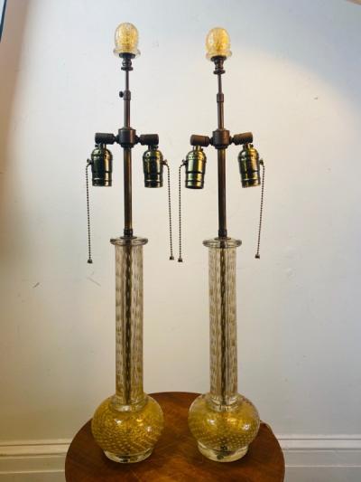 Seguso BEAUTIFUL MODERNIST PAIR OF SEGUSO GOLD BUBBLE BALL AND COLUMN MURANO LAMPS