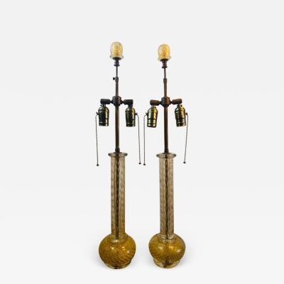 Seguso BEAUTIFUL MODERNIST PAIR OF SEGUSO GOLD BUBBLE BALL AND COLUMN MURANO LAMPS