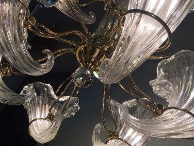  Seguso Beautiful Modernist Murano Glass Cornucopia Chandelier