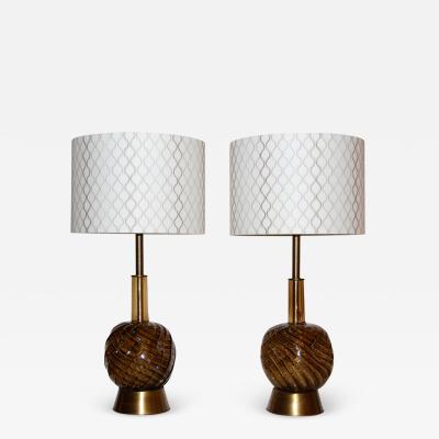  Seguso Glass Pair of Table Lamps with Custom Shades