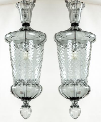  Seguso Large Venetian Grey Blown Lantern By Seguso 3 Available UL Certified