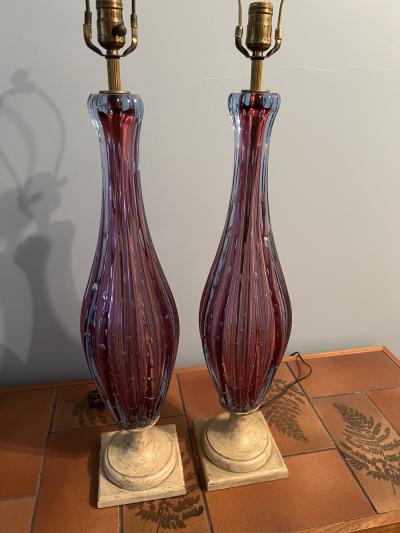 Seguso MID CENTURY PAIR OF AMETHYST MURANO LAMPS BY SEGUSO