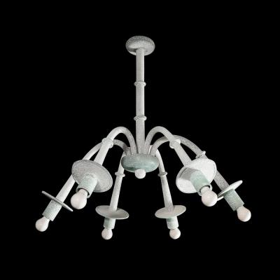  Seguso Mid Century 6 Arm Handblown White Jade Murano Scavo Glass Chandelier by Seguso