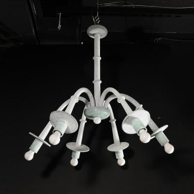  Seguso Mid Century 6 Arm Handblown White Jade Murano Scavo Glass Chandelier by Seguso