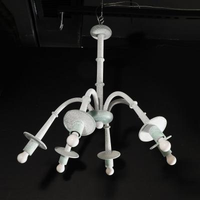  Seguso Mid Century 6 Arm Handblown White Jade Murano Scavo Glass Chandelier by Seguso