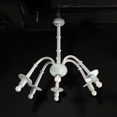  Seguso Mid Century 6 Arm Handblown White Jade Murano Scavo Glass Chandelier by Seguso