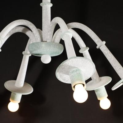  Seguso Mid Century 6 Arm Handblown White Jade Murano Scavo Glass Chandelier by Seguso